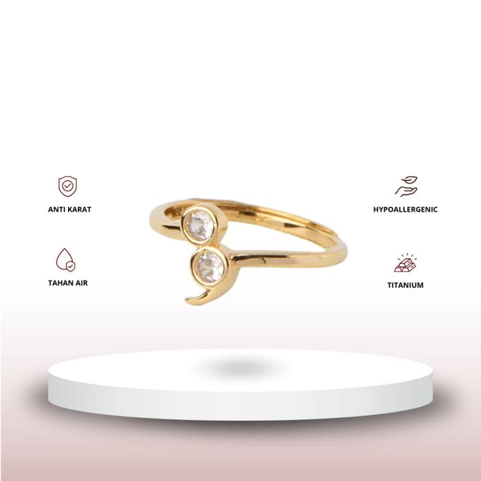 Semicolon Ring CINCIN Titanium Anti Karat Elegan & Adjustable untuk Wanita Tahan Air Kilauan Menguba