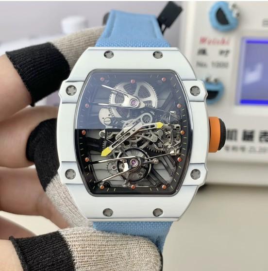 RM27-02 TOURBILLON JAM TANGAN SWISS TOURBILLON RM 27 CARBON CASE BLUE RUBBER STRAP