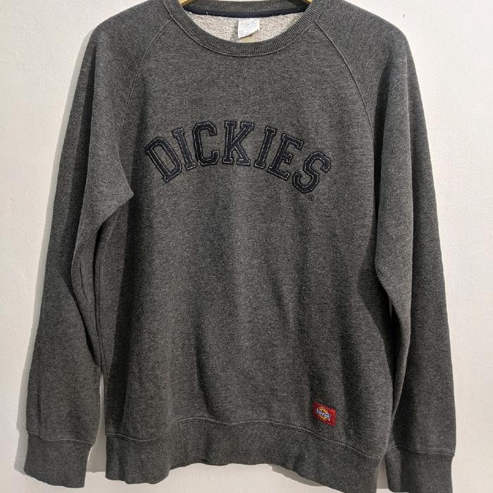 Dickies abu-abu barang mulus crewneck mulus tag lengkap, bahan katun poliester hoodie diskies