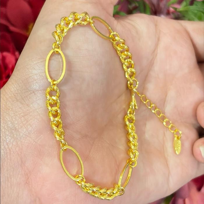 Gelang rantai oval lapis emas