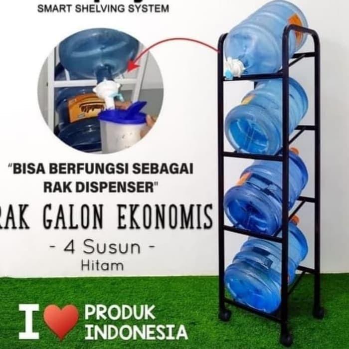 Rak Galon Susun 4 / Rak Galon Besi 4 Tingkat / Rak Aqua Beroda