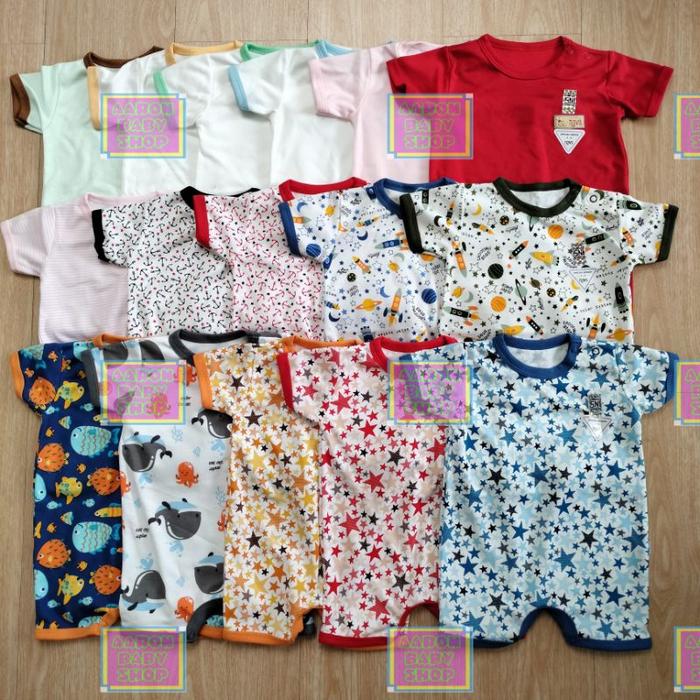 NOVA Romper Bayi Part 2/2 SNI - Jumper Bayi Segiempat - Baju Kodok Pendek - Polos Pink / Merah / Mot