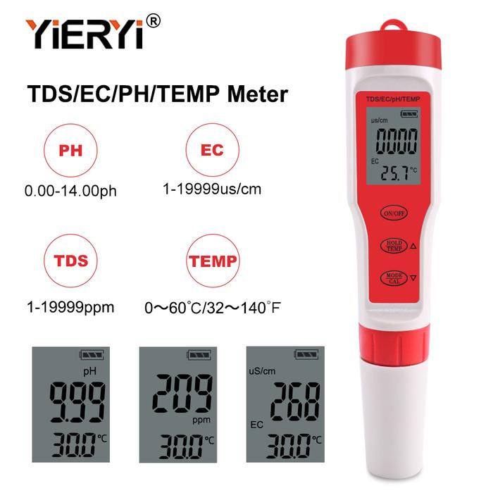 Yieryi TDS Pengukur PH Penguji Kualitas Air, dengan TDS PH EC