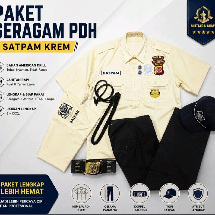 Seragam pdh pdl satpam krem terbaru/seragam security krem/kemeja pdh security satpam krem terbaru te