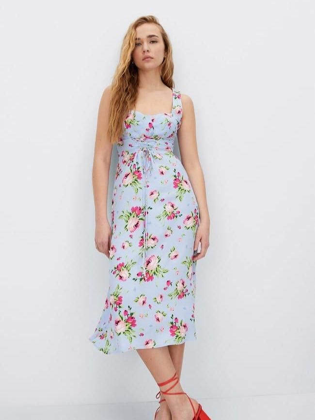 STR*DIVARIUS X BRIDGERTON BLUE FLORAL MIDI CORSET DRESS