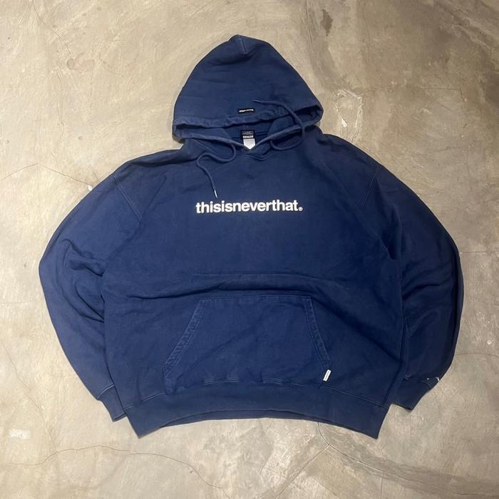 This is never that script logo navy hoodie