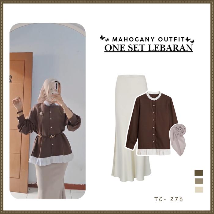Mahogany Outfit One Set Setelan Lebaran Hijab Belt Blouse Rok Duyung Katun Poli Renda Casual SET TC-