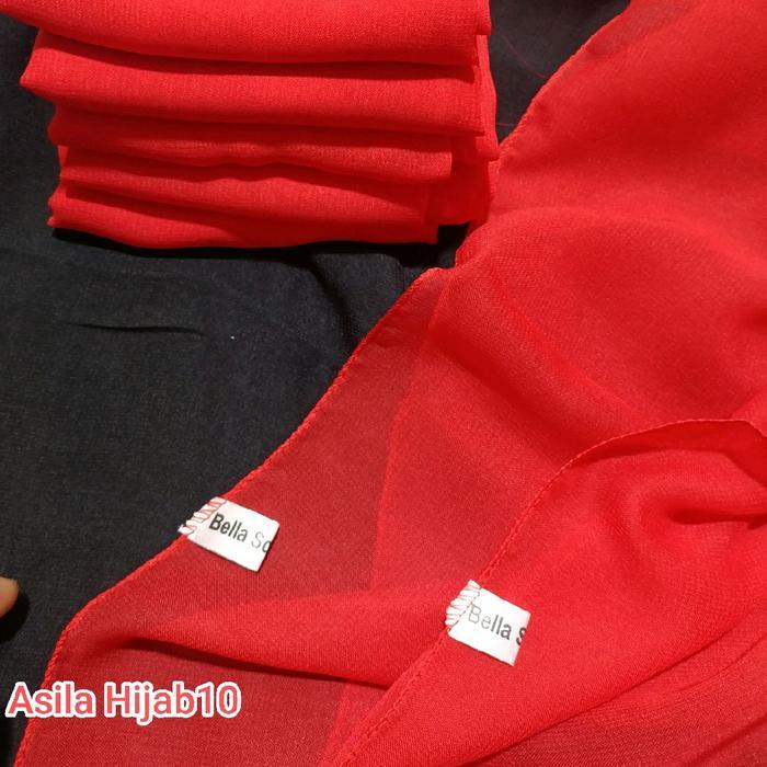 Promo Hijab Segi Empat Bella Square Neci Merah Cabe Polycotton Jilbab Bella Square Kerudung COD