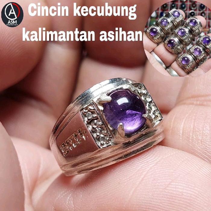 Cincin batu kecubung kalimantan bulat 8mm 9mm natural / amethyst / kecubung asihan