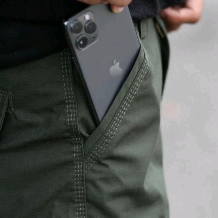 Celana Cargo Pendek Original Pria - Kain American Drill Grade A, 6 Saku, Warna Army dan Cream, Jahit