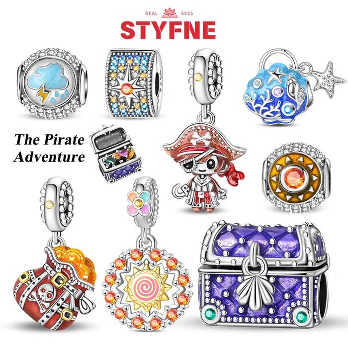925 Sterling Silver Irate Adventure & Treasure & Gold Coin & Sun Charms Beads Fit Original Bracelet 