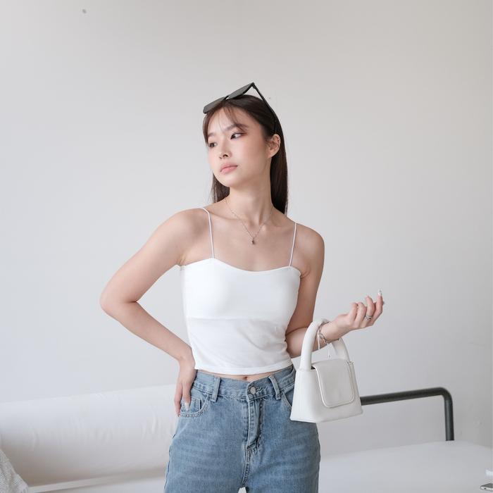 Sagi - Venchi Spaghetti Tank Top (Cup Included) | Tanktop Inner Bra Dalaman Hitam Putih Pink Stretch