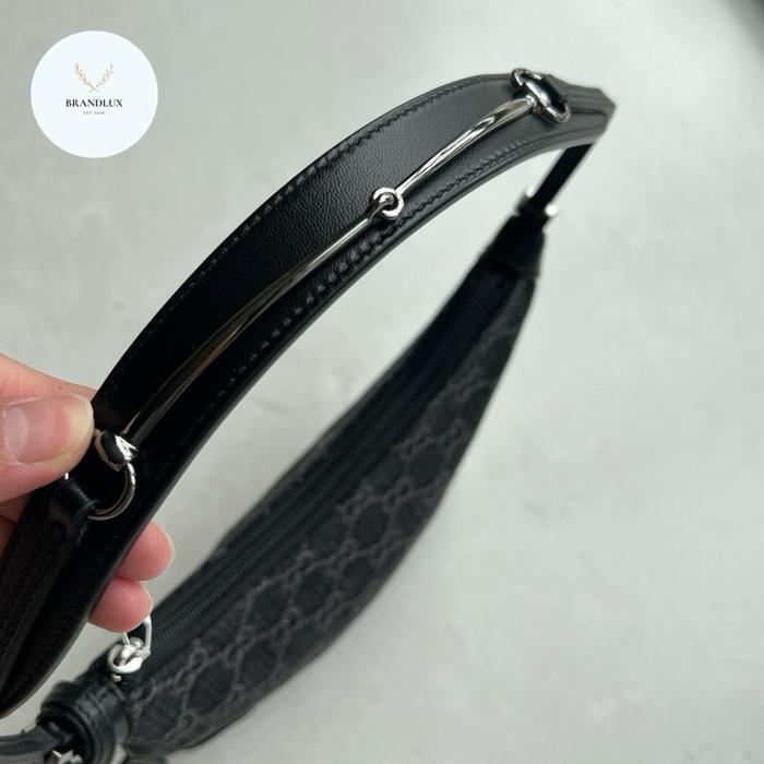 GUCCI GG HORSEBIT SLIM FLAT BAG IN BLACK/GREY DENIM
