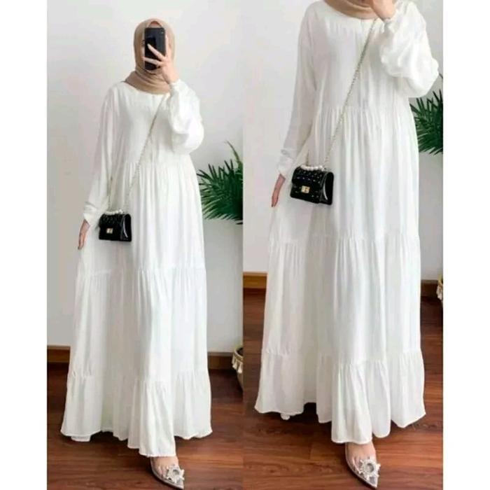 Gamis Susun Polos Syar'I Bahan Katun Rayon Premium Maksi Dress Setandar Jumbo Hitam Navy Putih Cokel