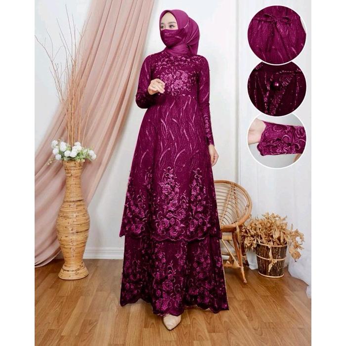 MAXI VINA ( M L XL XXL XXXL )GAMIS BRUKAT SUSUN/GAMIS KONDANGAN/GAMIS TILE MUTIARA/GAMIS MEWAH COKLA
