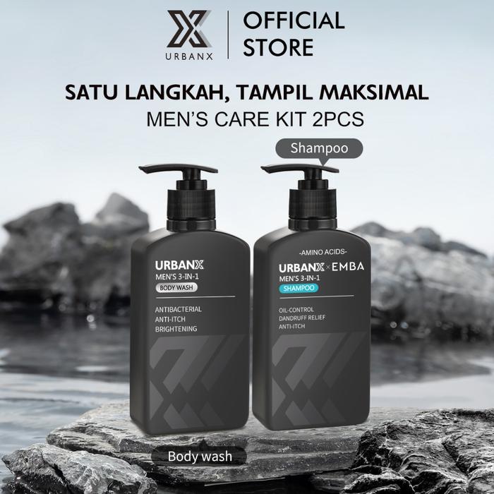 [Dapat 2] URBANX Men's Care kit Men Skincare Pria Paket Complete Ag+ SILVER IONS Body Wash 300ml + S