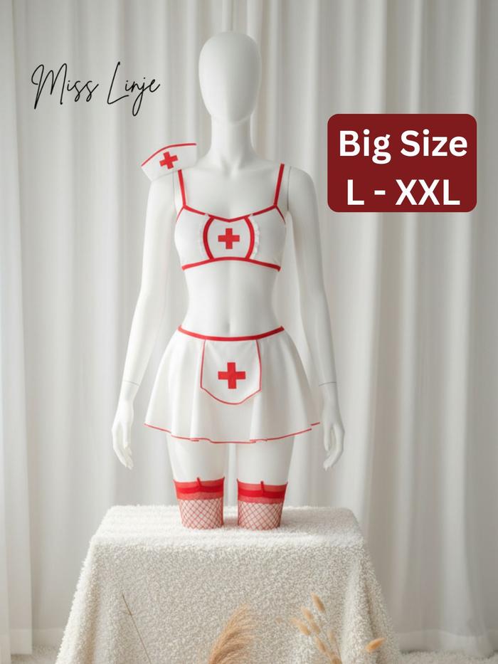 MissLinje Set Lingerie Big Size L - XXL Cosplay Nurse Kostum Perawat Suster Seksi Model Kemben Bra D
