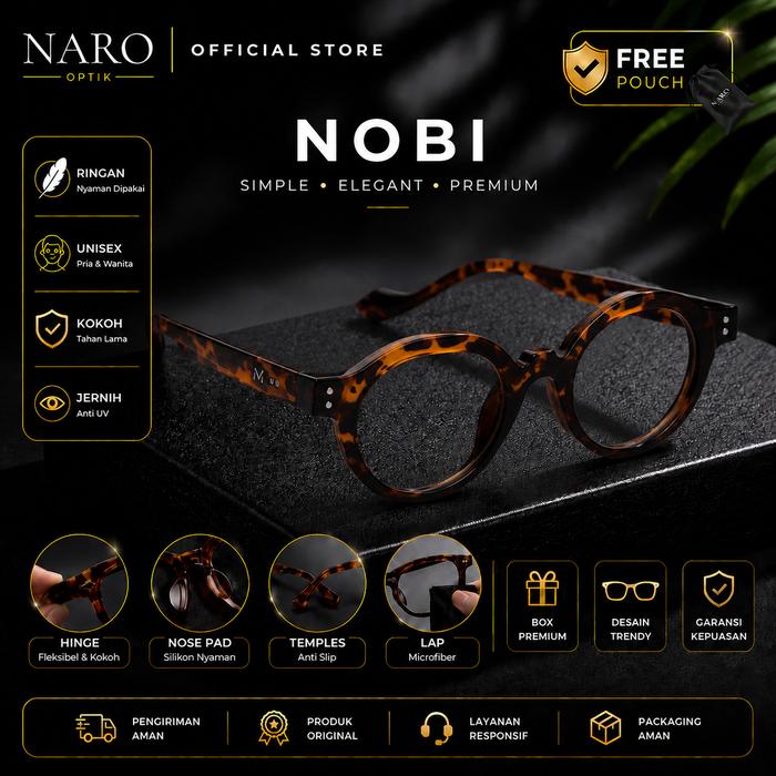 NARO Frame Kacamata NR-Nobi Bulat Kecil (Beli 1 Free Sunglasses)