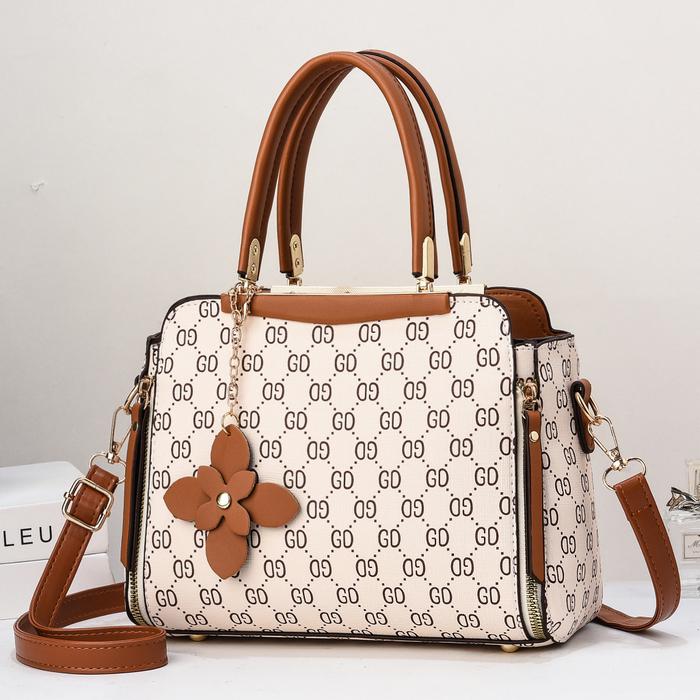 BJ43609 - BEIGE/FL/MKMT/OVAL/Z - TAS WANITA FASHION KOREA CHINA IMPORT MODIS ELEGAN TERMURAH TERLARI