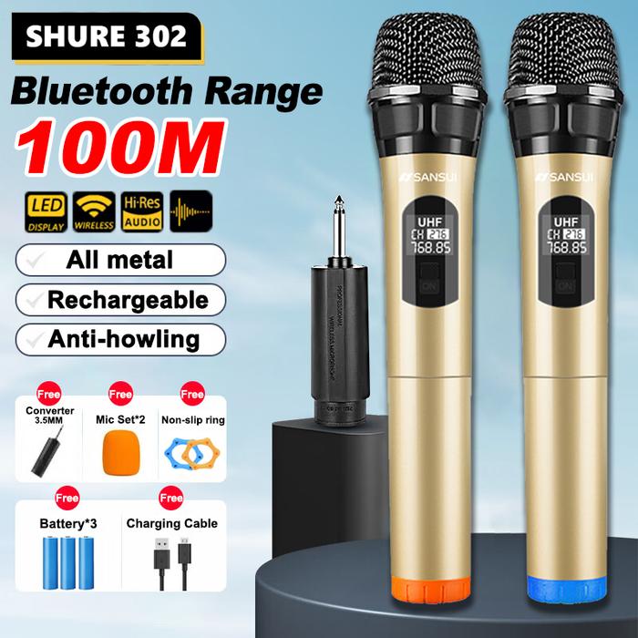 Microphone Wireless Microphone mic wireless Gold RG-A38S 2 Mic WIFI UHF Tanpa Kabel Genggam Isi Ulan
