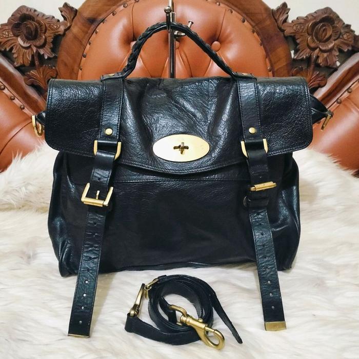 Mulberry Alexa Black Leather Sling Tote Bag