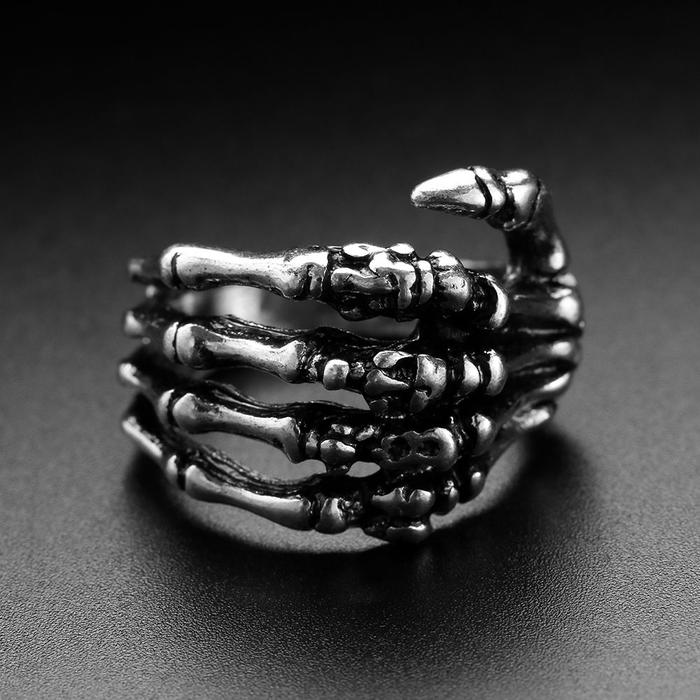 Stainless Steel Skull Rings Gothic Skull Skeleton Hand Bone Finger Punk Rock Ring Hand Bone Rings
