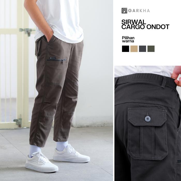 Sirwal Cargo Pria Dewasa Ondot Trendy by GARKHA Bahan Twill import Premium Army Casual Celana Dark G