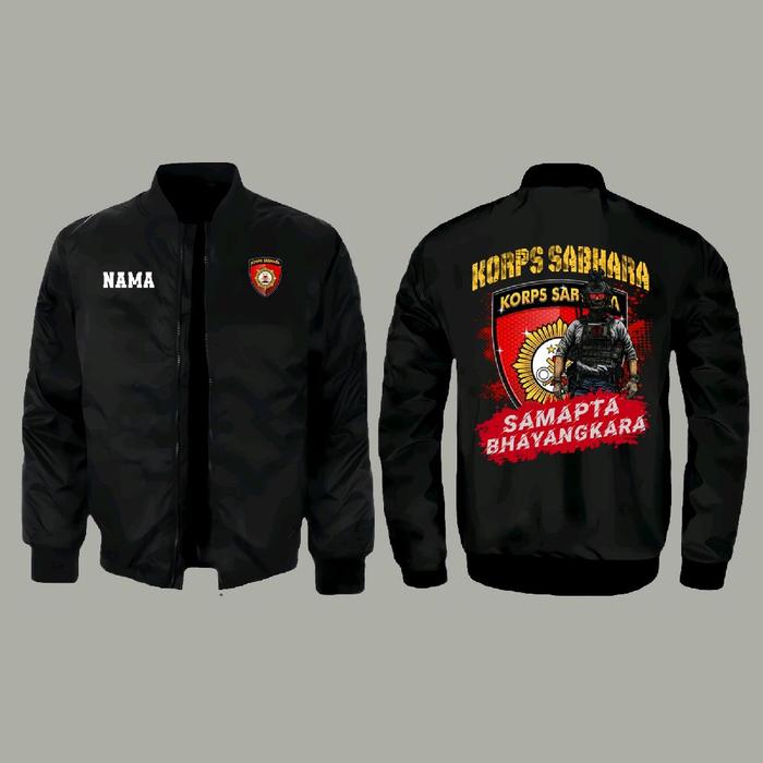 JAKET BOMBER SAMAPTA BHAYANGKARA WARNA HITAM GRATIS NAMA