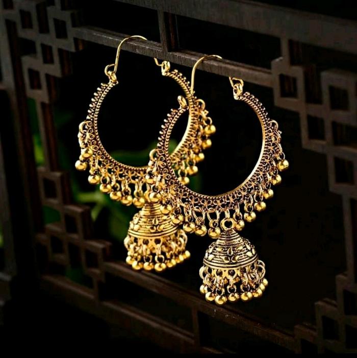 Anting India Bulat Rumbai Lonceng Manik Simple Anting Bollywood Style India Jewellery Anggun Retro E