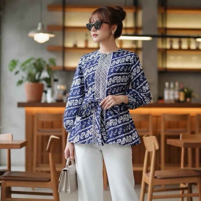 Shanaya Batik Blus Blangkonan Blus Kerja Warna Misty Batik Kerja blus bahan batik cap garutan  adem 