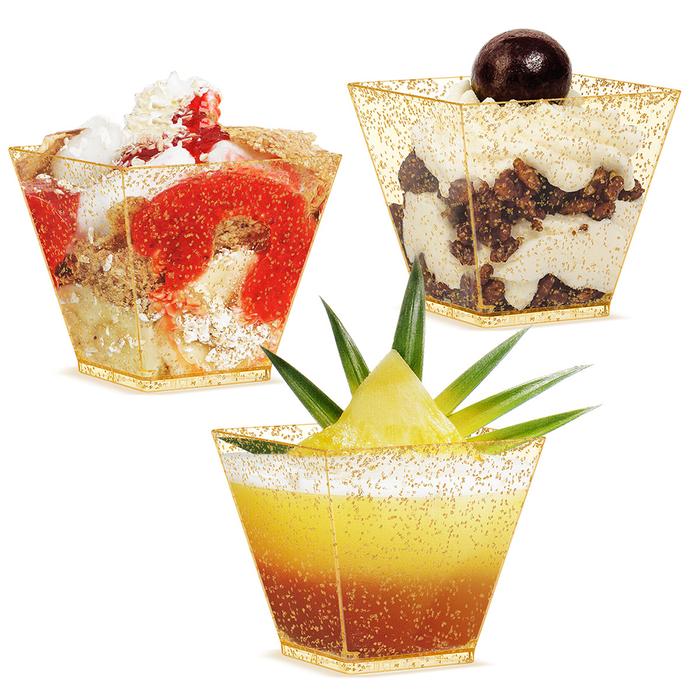 50pcs Golden Dot Dessert Clear Cup Kitchen Decor Square Mini Dessert