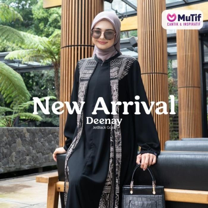 MUTIF Gamis DEENAY Hitam Baju Dress Wanita Muslim Katun Kualitas mutif S-3XL