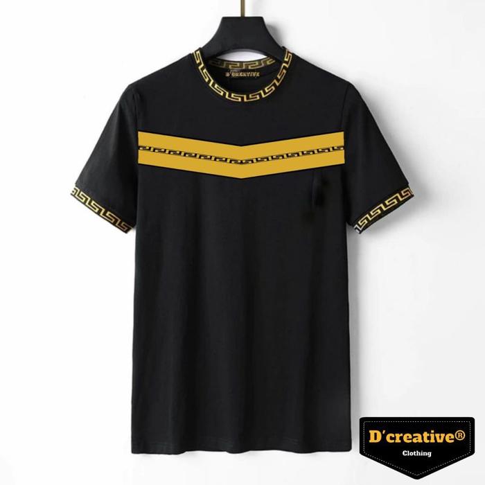 Kaos Pria Distro Manset Sablon Kuning Katun Tebal