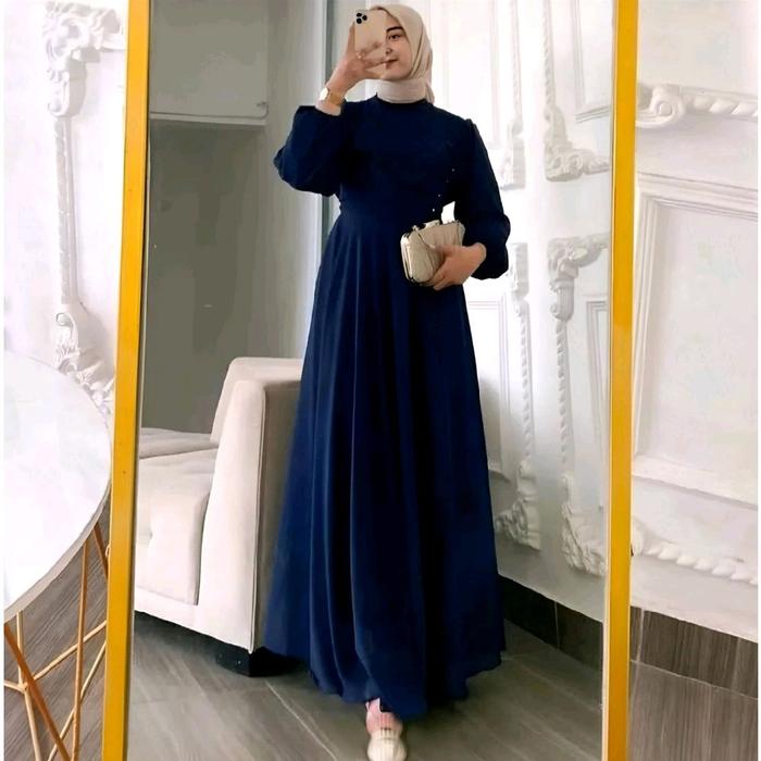 Hana Dress Gamis Muslim Cantik Putih Wanita polos Mewah Elegan Terbaru Bahan Ceruti Babydoll fullpur