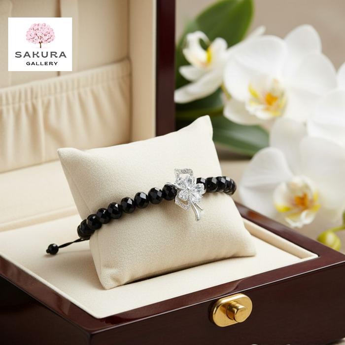 [SAKURA] Gelang serut Ribbon cantik elegan kristal 6 mm 33 butir gelang tasbih untuk wanita