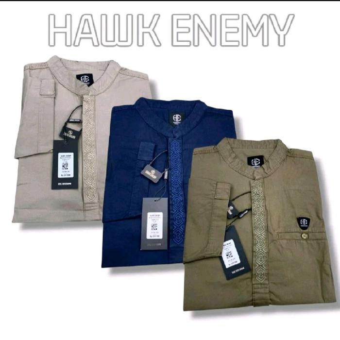 Baju Muslim Pria Kurta Turki Hawk Enemy Bordir Tengah Lengan 3/4