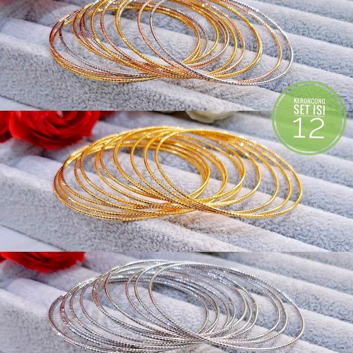 Gelang Keroncong Set isi 12 Lapis Emas Gold, Mix, dan silver Perempuan