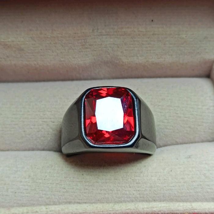 Cincin batu red topaz kotak cutting dim 10X12 ring titanium rr ukuran 7,8,9,10
