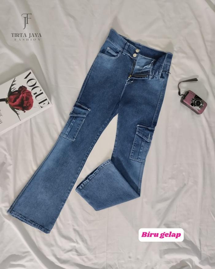 Celana Cutbray Wanita Jeans Cargo by Martin Nyaman Panjang
