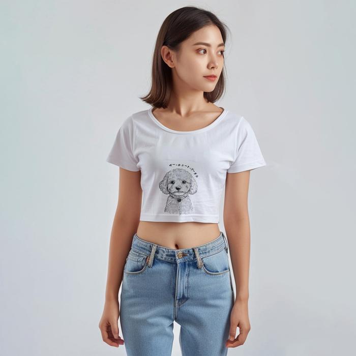 LTG81 Tank Top Crop RCP Gambar Anjing Poodle Hitam Putih