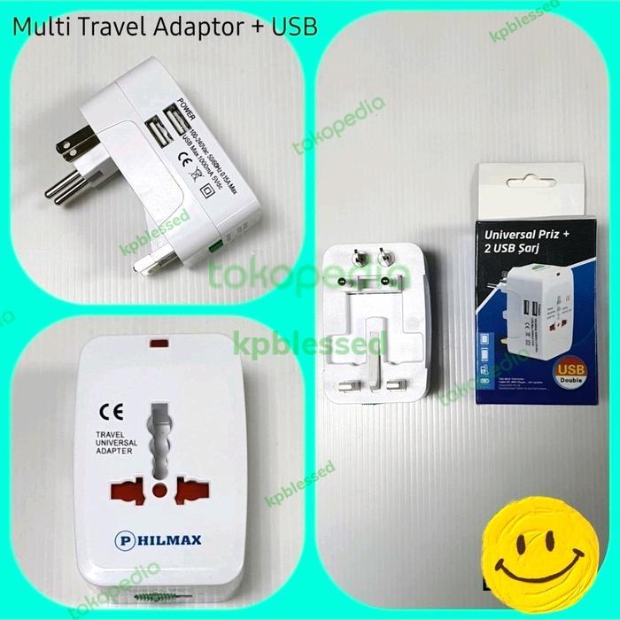 Multi Travel Adaptor+ 2 USB, Steker Adaptor, Universal Adaptor,Travel