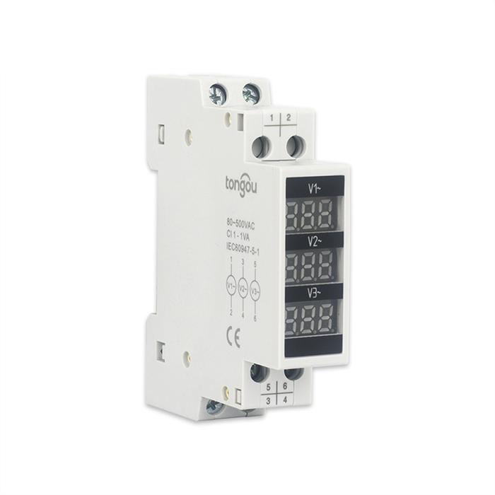80~500V Three Phase 35mm Din Rail Mount Voltage Meter Modular Voltmeter Gauge 3 LED Digital Display 