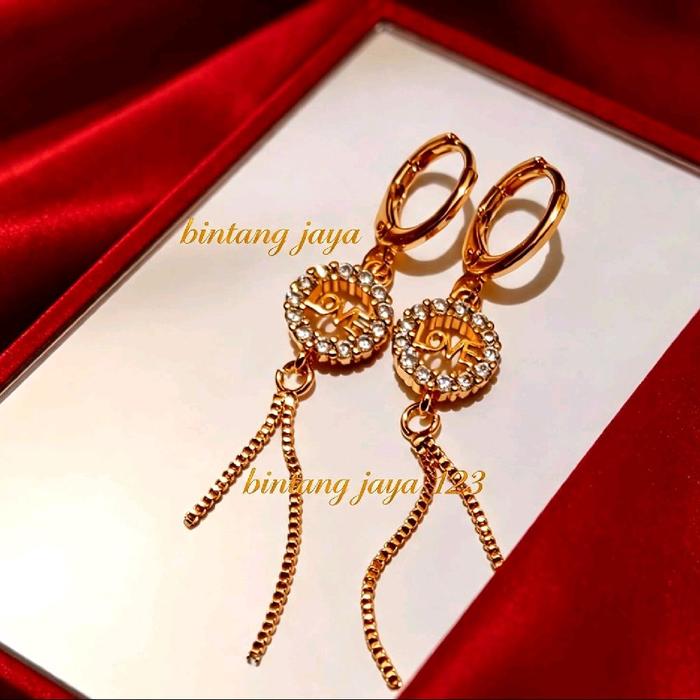 Anting Jurai Love Tengga Permata Titanium  Perhiasan Elegan Anti Luntur warna Gold
