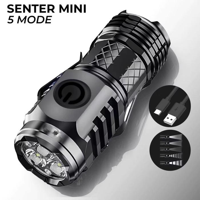 Senter Mini Charger Senter Saku 5 Mode Waterproof Multifungsi F-06 - SENTER 3 MATA LED