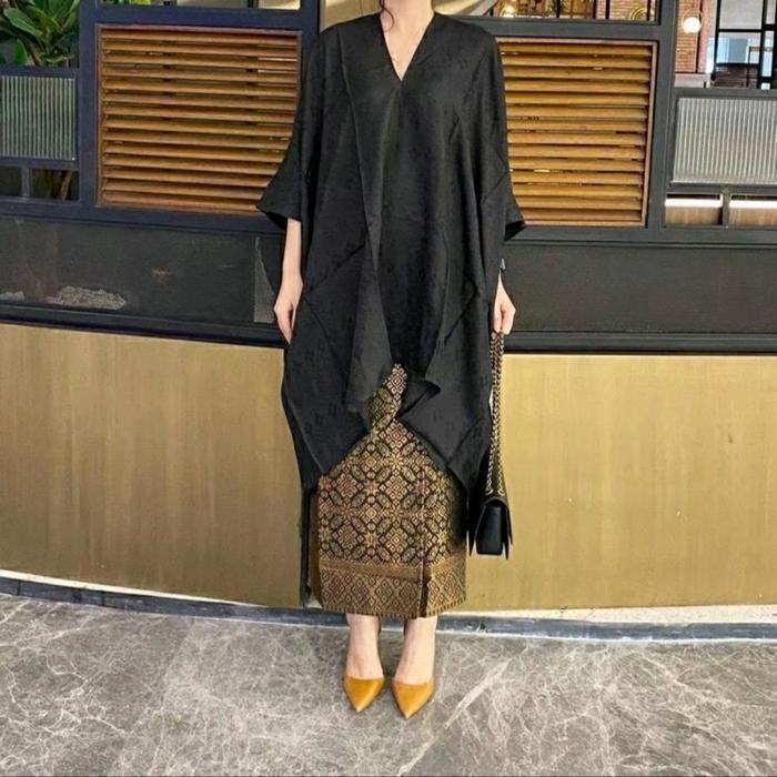 Promo Blouse Kaftan Viscose Bahan Adem Motif Serat Kain Senada Warna Langsat Pearl Krem Putih Gading