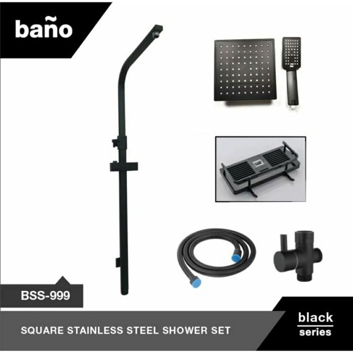 Paket shower tiang air dingin hitam bano stainless sus 304 /tiang shower hitam +kran cabang hitam
