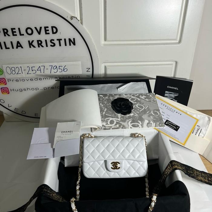 preloved mini handbag lambskin White