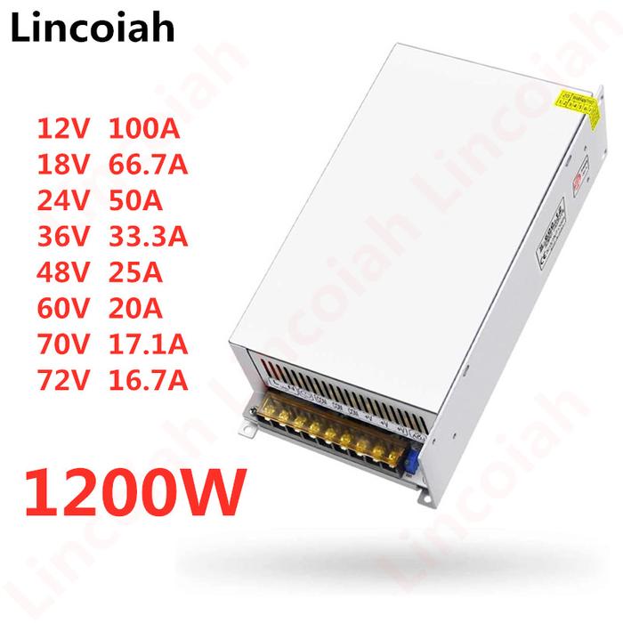 1200W Switching Power Supply DC 12V 18V 24V 36V 48V 60V 70V 72V AC 100-240V SMPS CNC Adjustable Volt