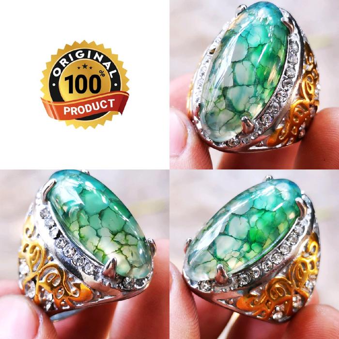 Cincin Batu Akik Asli Ijo Sisikk Nagaa Model Pandan