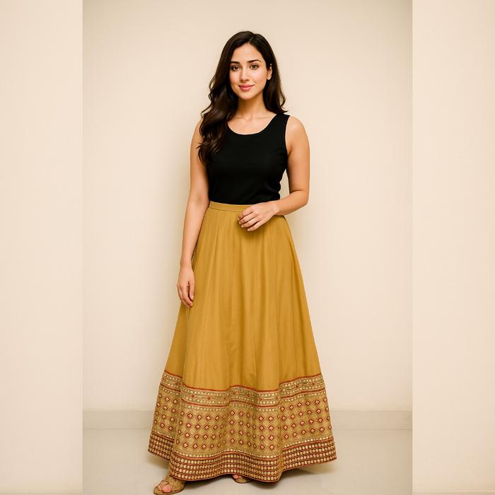 Rok India Mewah Dgn Warna Gold Dan Hiasan Di Bagian Bawah